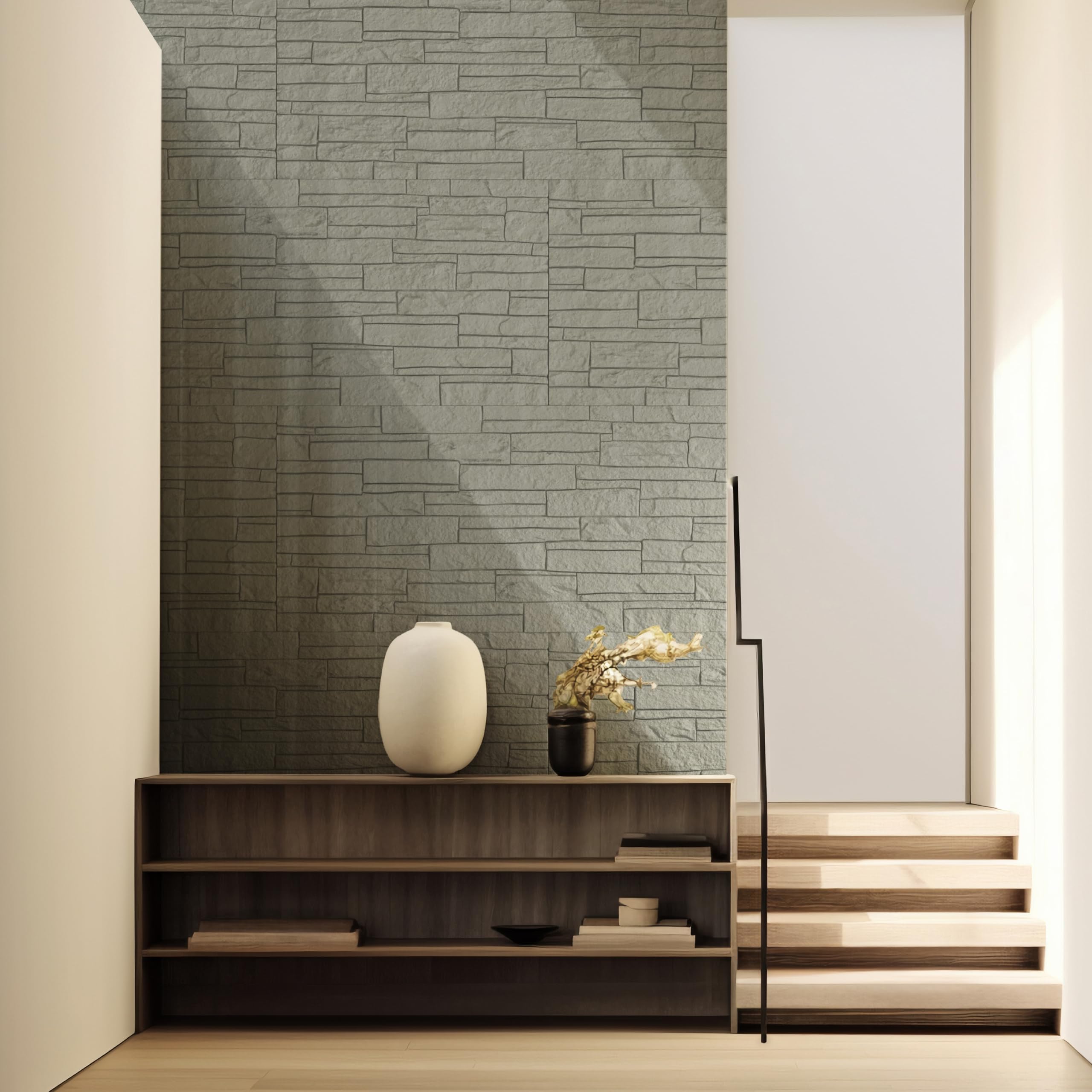 eacommerce | Pannelli a muro 3D | Set 4 pezzi, poliuretano, effetto pietra, 120x60x2,5 cm | Isolante termico e acustico, autoestinguente, resistente umidità | Decorazione realistica (Grigio Ardesia)