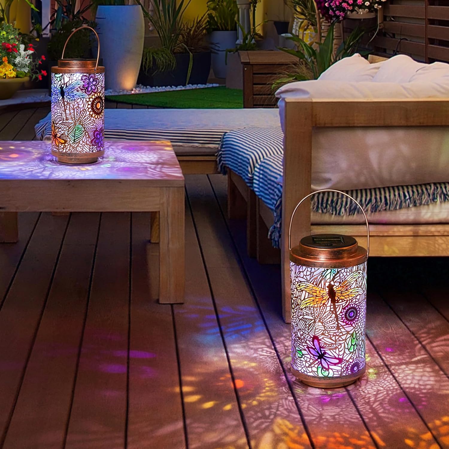 2Pack Solar Outdoor Lanterns Waterproof Multicolor Dragonfly Garden Gifts for Mom Women Backyard Lights Lanterns for Indoor,Outdoor, Outside,Mothers Day Gifts for Grandma Wife