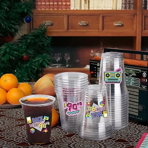 Miniatura 3 de Paquete de 150 vasos de plástico desechables de 12 onzas para fiestas de música retro, decoraciones de fiesta de cumpleaños