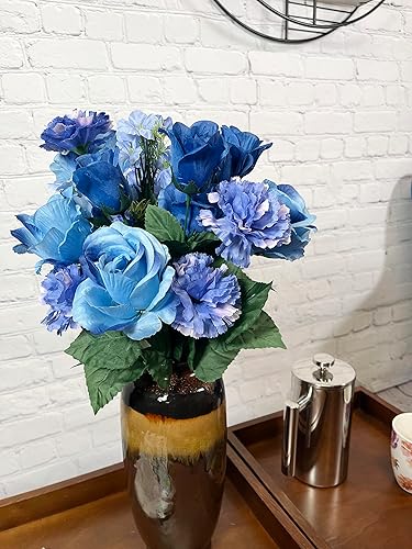 Miniatura 5 de Admired By Nature 2 flores artificiales de 24 tallos de clavel mixto arbusto primavera flor sintética interior boda decoración del hogar, cementerio