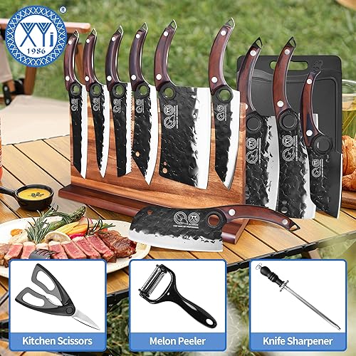 Miniatura 28 de XYJ Juego de cuchillos de cocina profesional con cuchillas forjadas de acero de alto carbono, cuchillo de chef, cuchilla, cuchillo de tallar