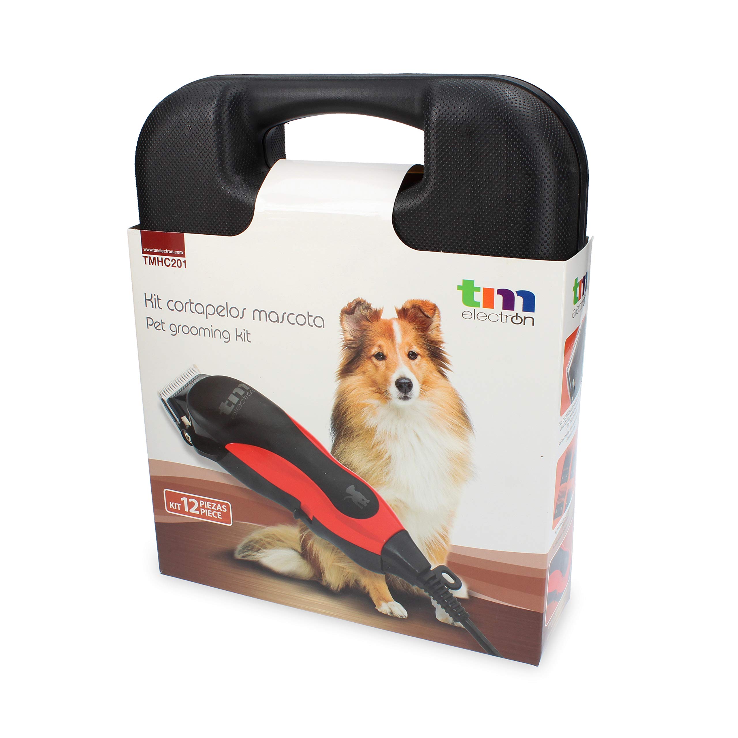 TM TMHC201 Kit Maquinilla Cortapelos Profesional para Mascotas, 12 Accesorios, Maletín Rígido, 10W de Potencia, Hojas de Acero al Carbono, Diseño Ergonómico