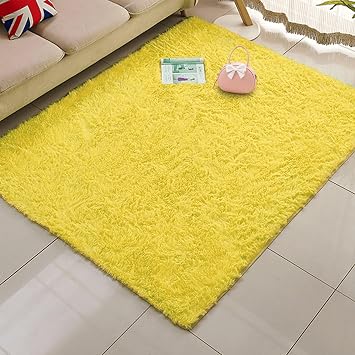 Living Room Rugs 340 x 340 cm Fluffy Fluffy Shag Lounge Luxury Decorative for Bedroom Bedside Living Room, Yellow