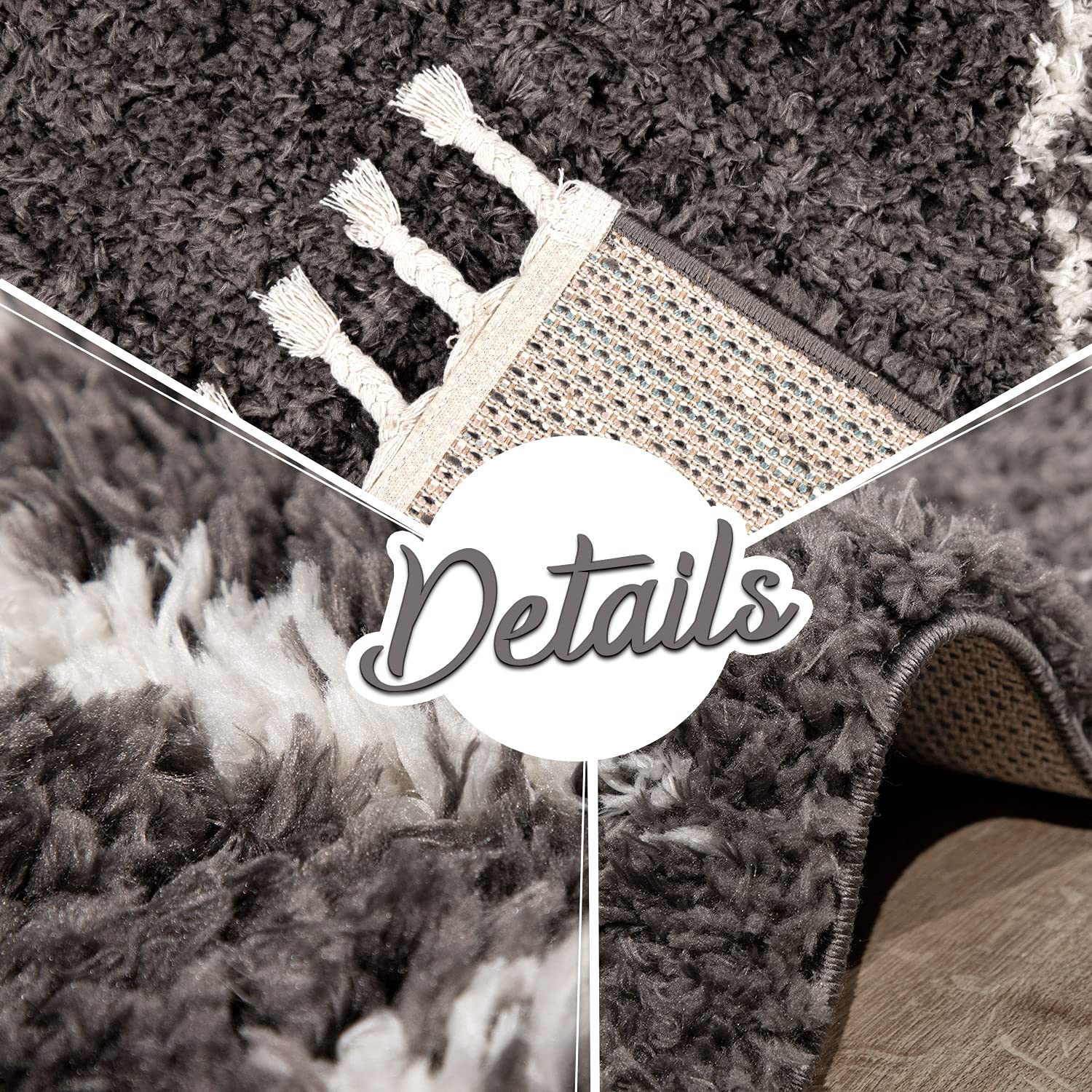 TT Home Tapis De Salon Tapis Shaggy Poil Long Abstrait avec Franges Tapis Scandinave, Couleur: Anthracite, Dimension:140x200 cm
