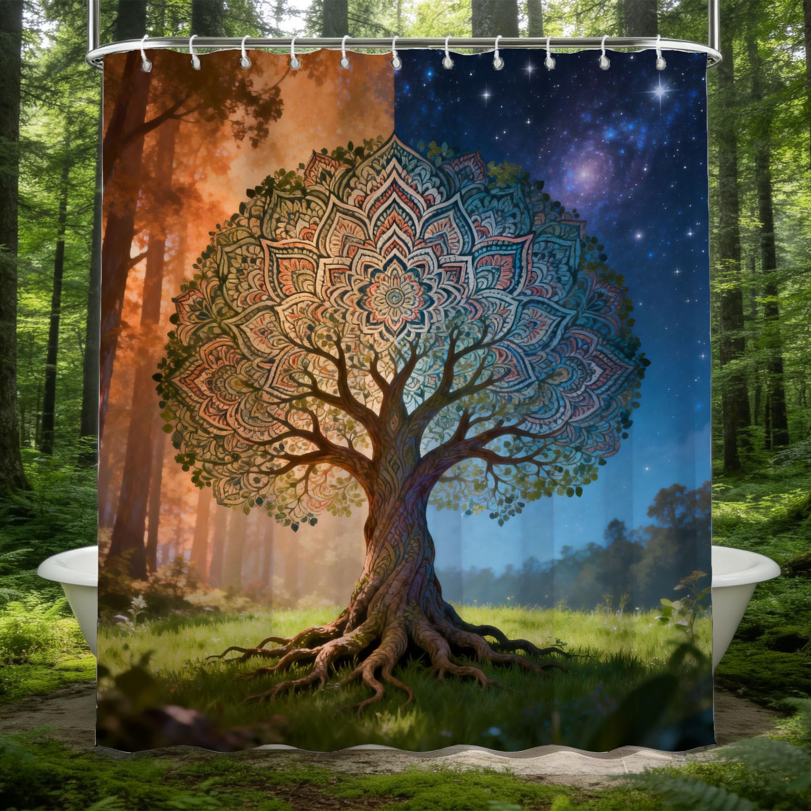 Hongduo 3D Tree Of Life Shower Curtain for Stalls Bathtubs Mysterious Totem Bathroom Decor Shower Curtain Set Polyester Fabric Waterproof 180x200cm/71X79 Inch with Hooks