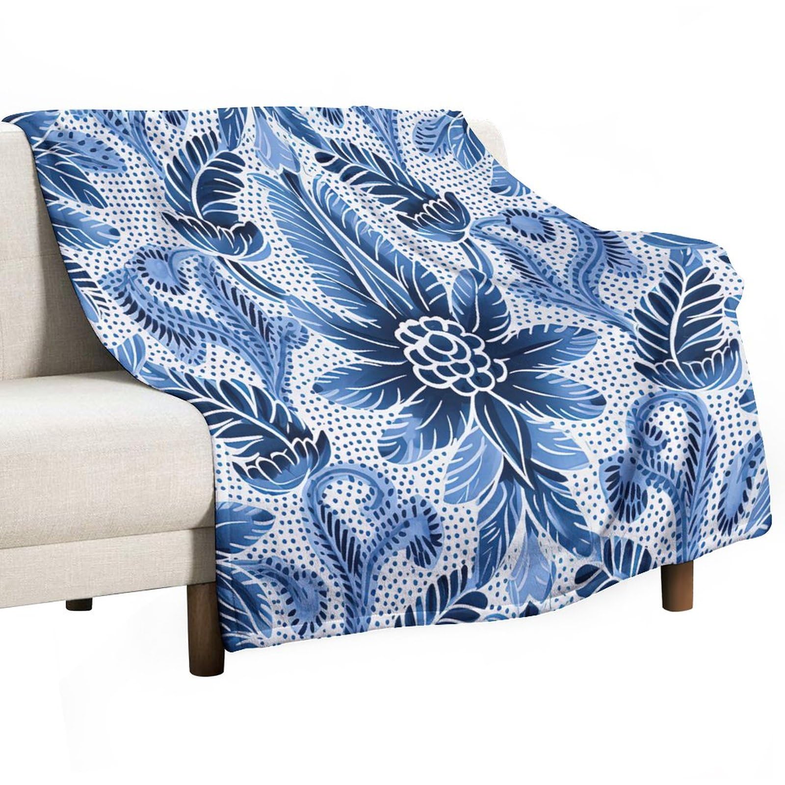 Couverture de lit polaire bleu indigo 101x127 cm à motif treillis dahlia