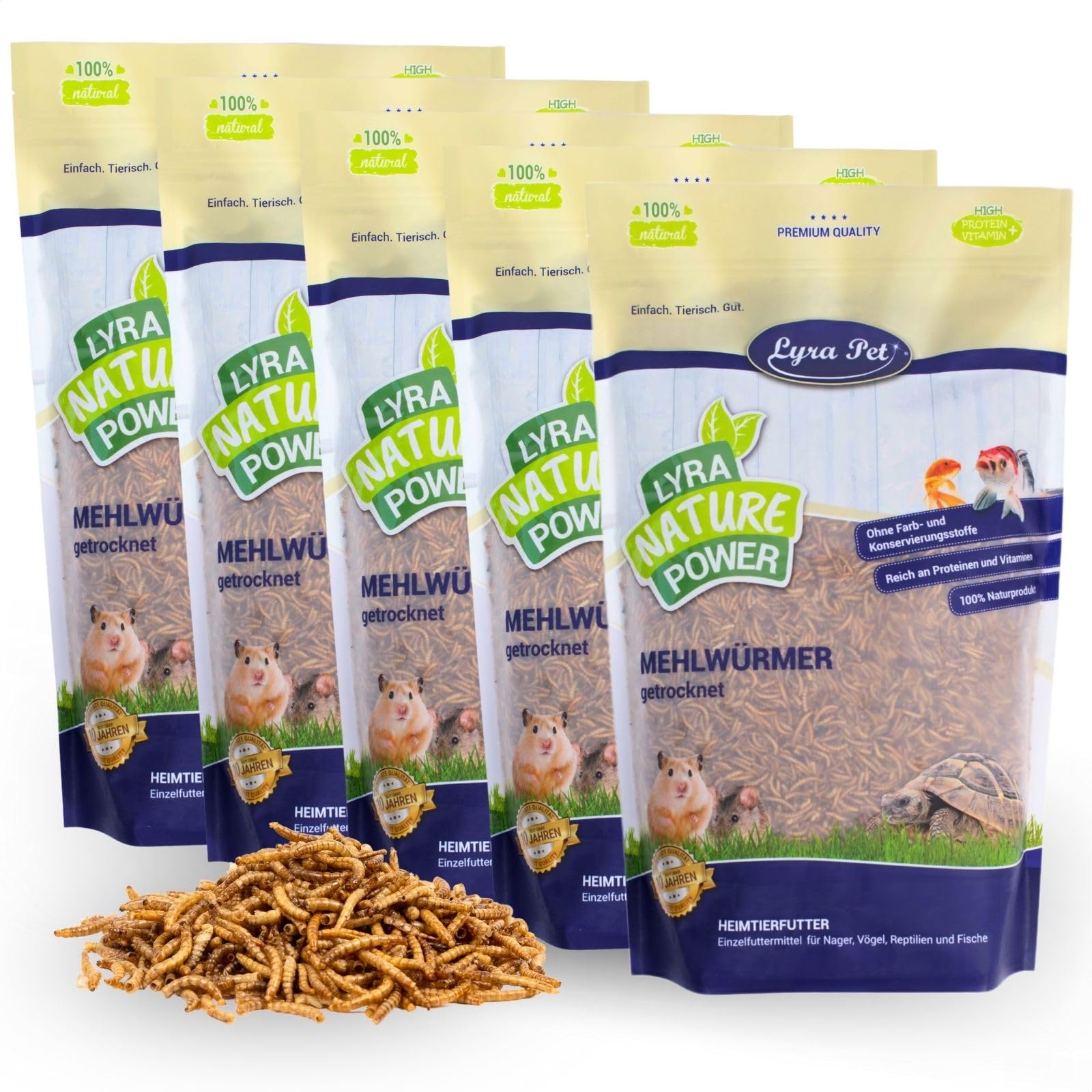 Lyra Pet® 5 x 10 Liter Mehlwürmer getrocknet - Futter in Premium Qualität | Proteinreiches Vogelfutter - Energiespender für Insektenfresser - Vitamine & Mineralstoffe - Wildvögel Nager Reptilien