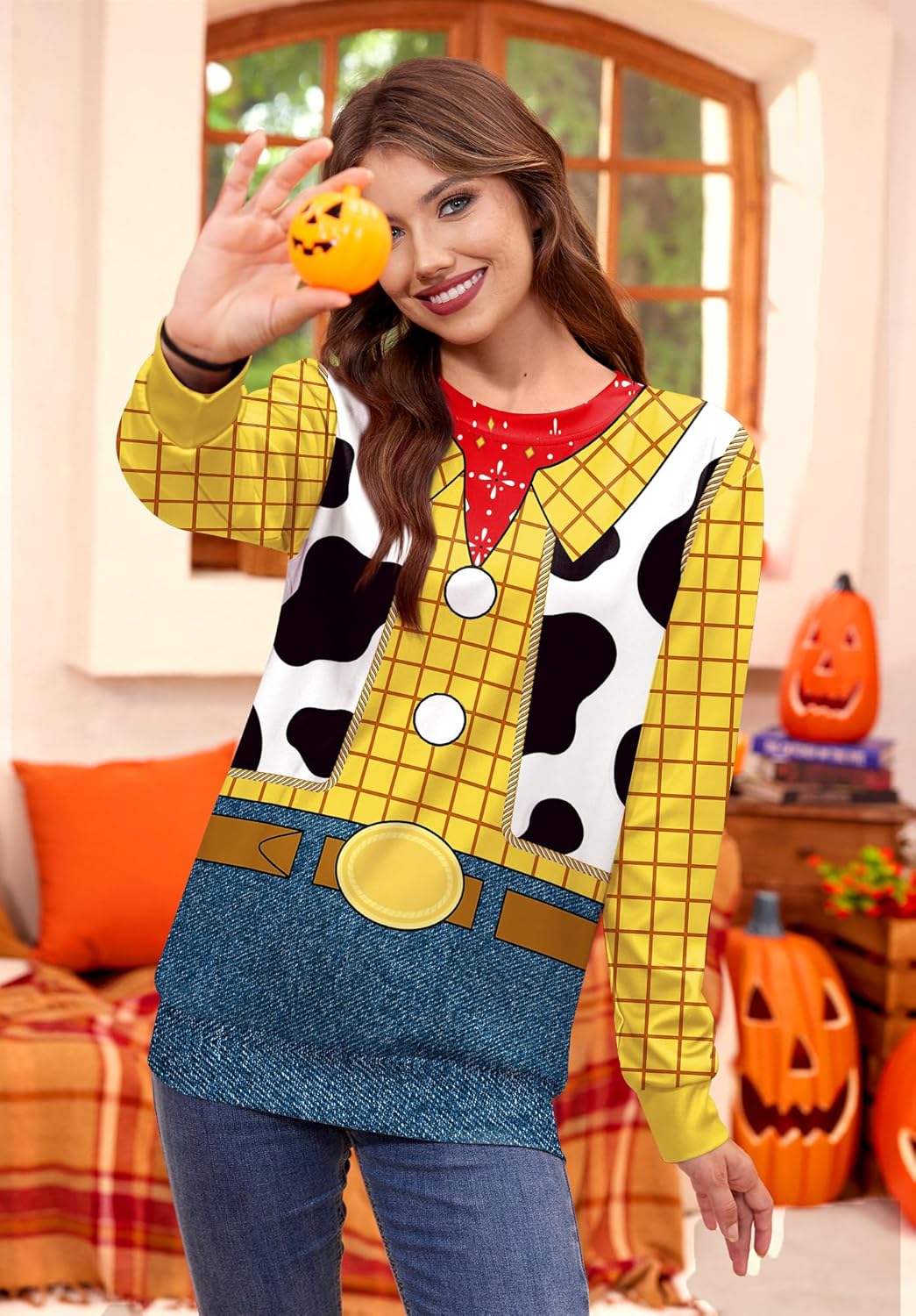 For G and PL Women’s Halloween Cosplay 3D Printed Funny Costume Trick-or-Treat Crewneck Long Sleeve Sweatshirt - Image 2