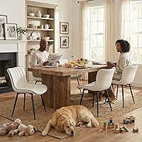 Vista 4 de YOUNUOKE Mid-Century Modern Dining Chairs Set of 2, White PU Leather Upholstered Kitchen Chairs with Black Metal Legs, Armless Accent Chair for