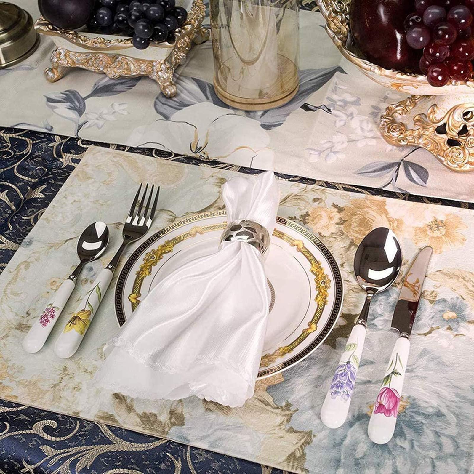Set di posate in acciaio inox da 24 pezzi con manici in ceramica | adatto per matrimoni, Natale, compleanni