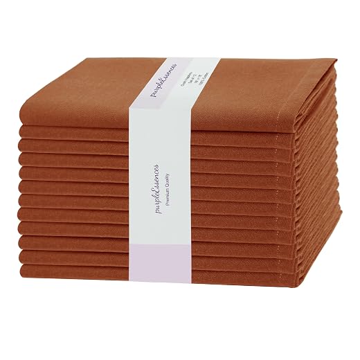 PurpleEssences Set of 12 Cloth Dinner Napkins 100% Cotton 18x18 - Soft Durable Washable - Ideal for Farmhouse Party Fall Thanksgiving - Perfect Everyday Use Table Linen - Rust