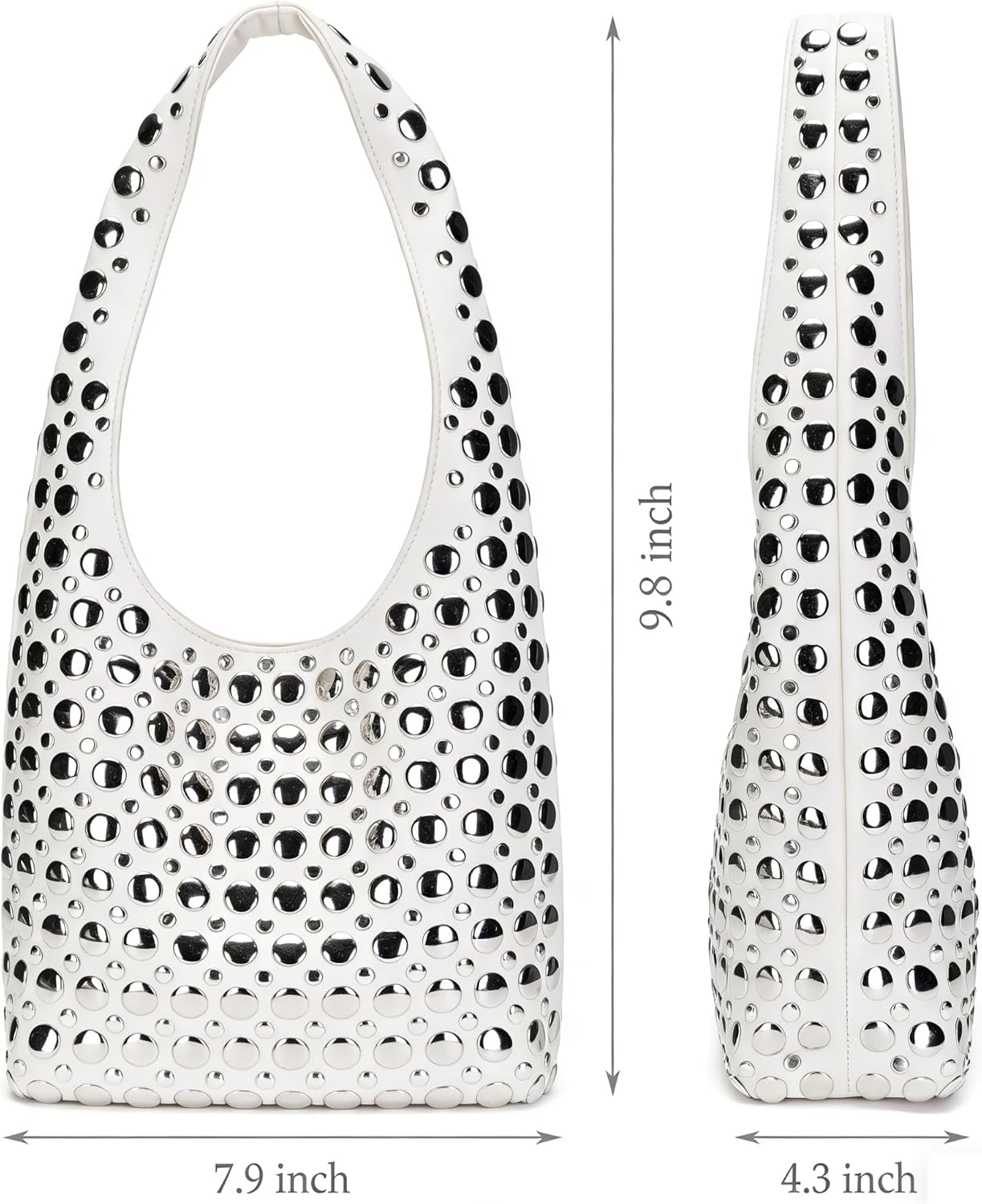 Stylish Studded Hobo Bag Y2K Rivets Bucket Purse for Women Trendy Small Shoulder Tote Handbag