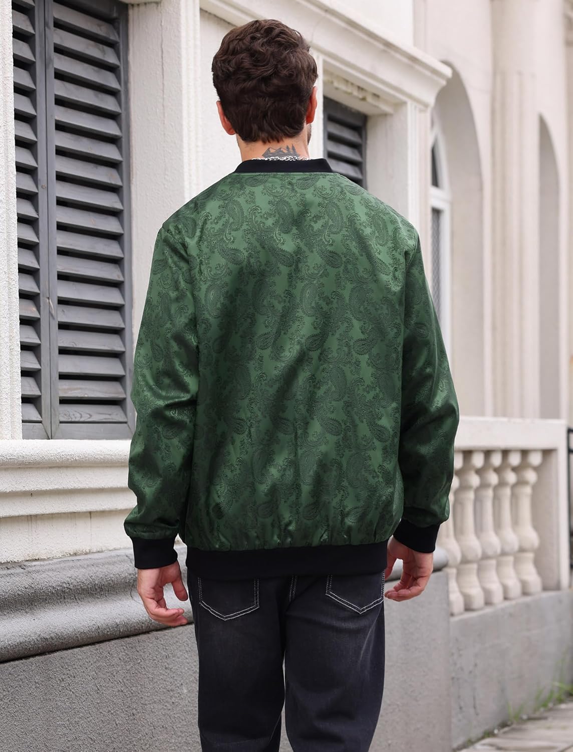 OLEMEK Men's Bomber Jacket Long Sleeve Zipper Paisley Floral Jacket Lightweight Casual Windbreaker Jackets