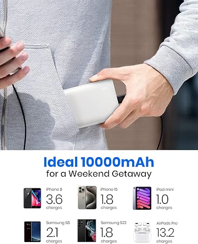 Miniatura 7 de Cargador portátil, más delgado de 10000 mAh 22.5 W PD banco de energía rápida, USB C de entrada y salida de alta velocidad, batería de carga