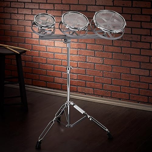Miniatura 7 de Ashthorpe Roto Tom - Juego de tambores con soporte - Toms de 6", 8", 10" con cabezales Remo