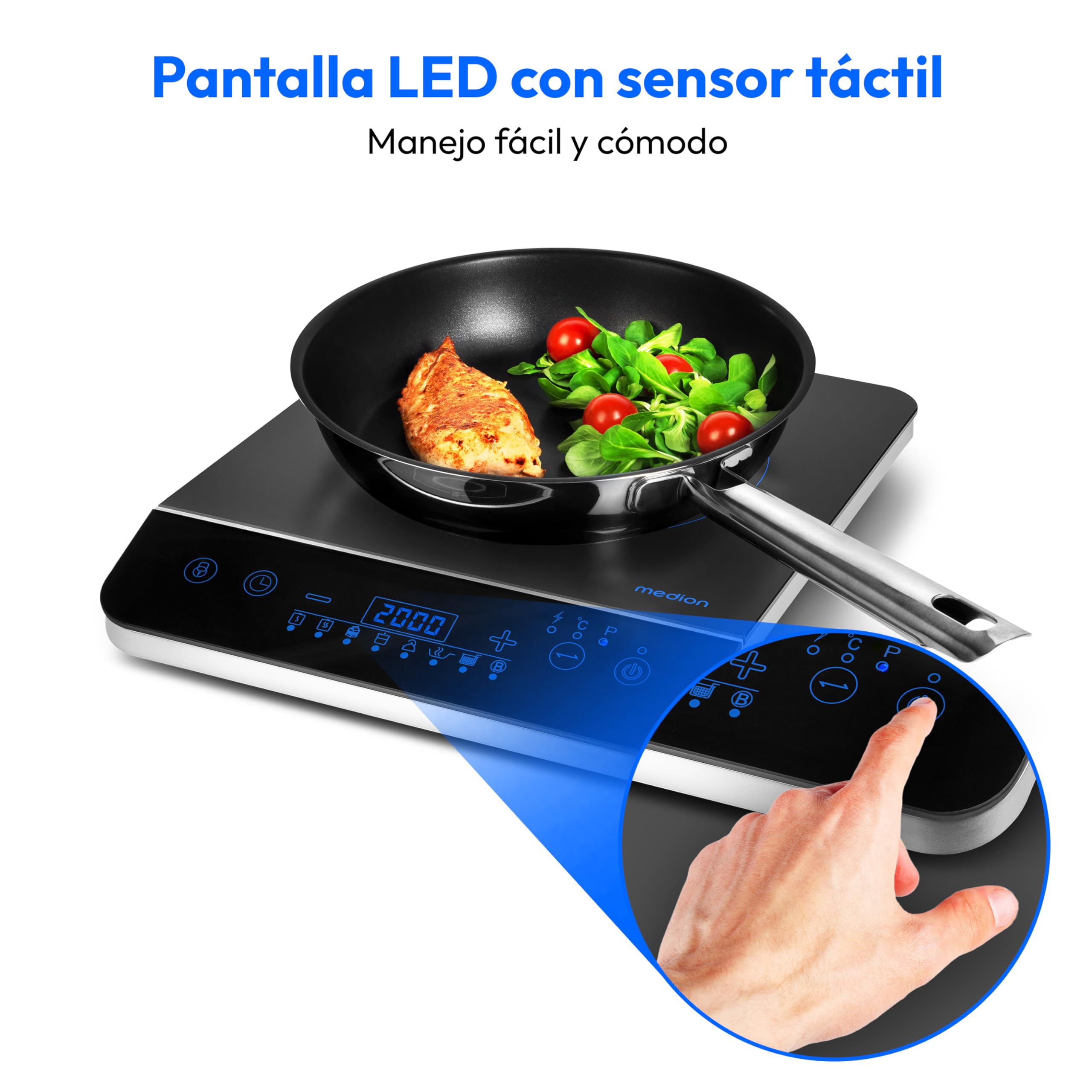 MEDION Piano cottura a induzione / 2000 watt/intervallo di temperatura 60-240°C / 8 programmi automatici / 10 livelli di potenza/display LED/MD 17595 / nero