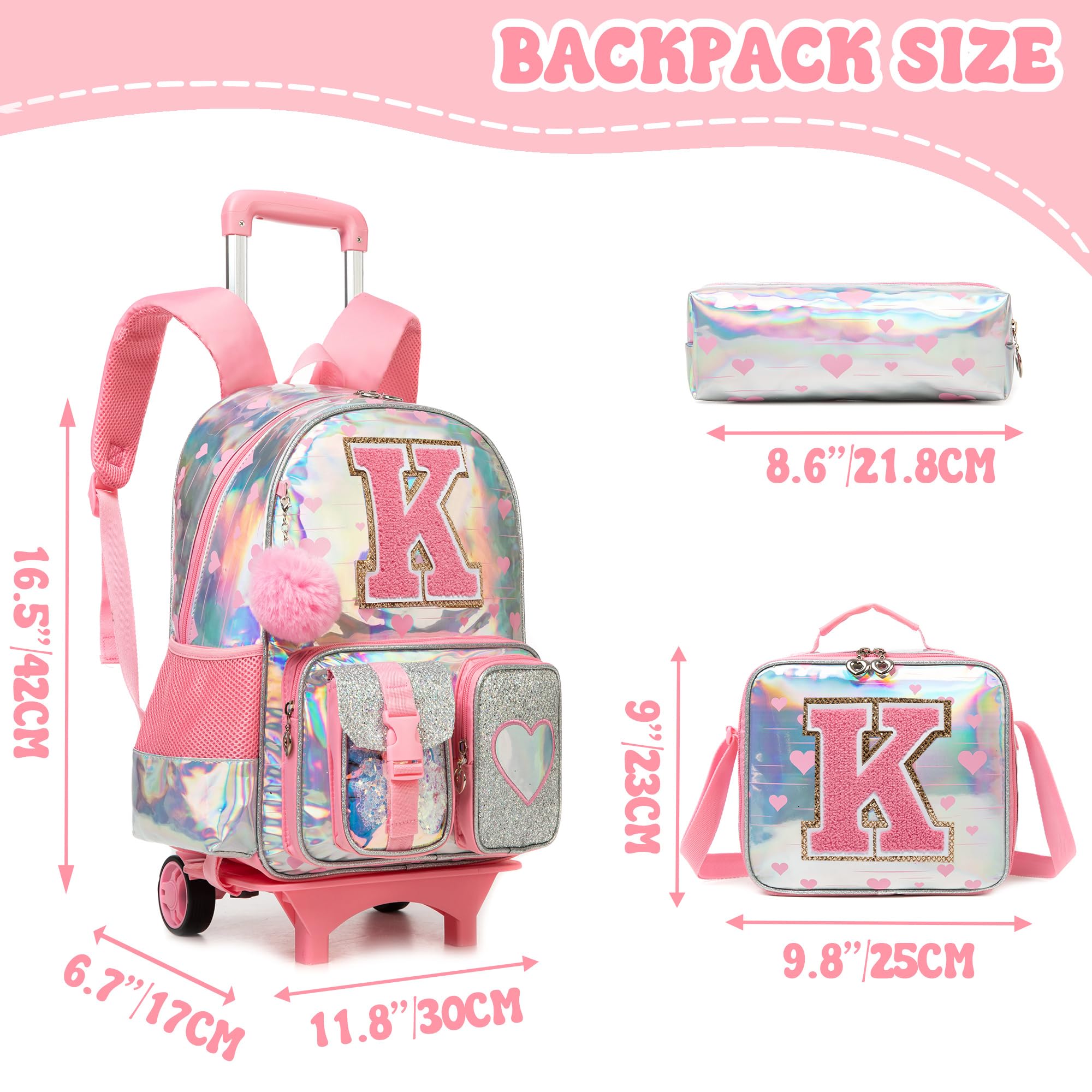 HTgroce Zaino con ruota, zaino per la scuola per bambini e ragazze, set di zaini con ruote