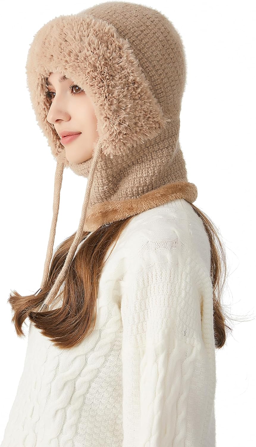 SEAUR Women One-Piece Slouchy Winter Beanie Hats Fleece Lined Scarf Mask Warm Cap Balaclavas Knitted Hat with Drawstring