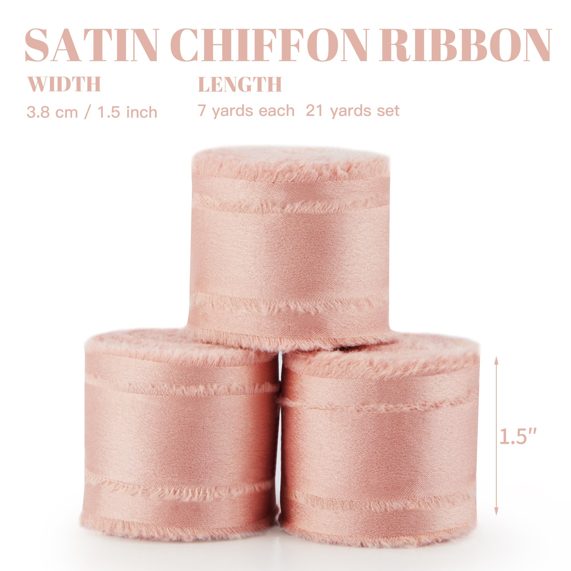 Lot 3 Rouleaux Ruban Mousseline Soie - 2,5 Cm X 7 M, Bord Déchiré Main, Pour Décoration Mariage, Cadeaux, DIY