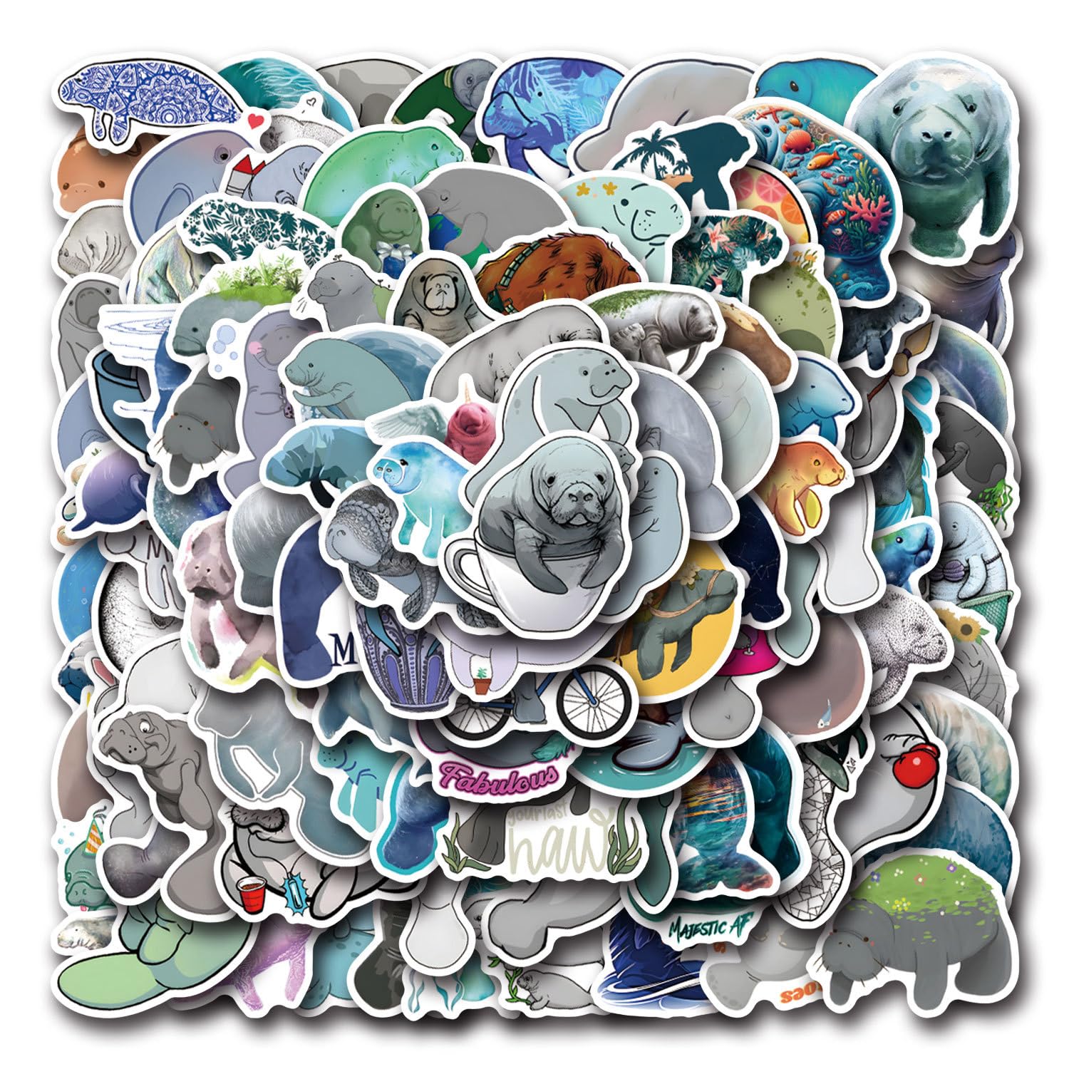 110Pcs Manatee Stickers for Girls Boys Child Adults Teens,Marine Animal Stickers for Skateboard,Laptop,Water Bottles,Bicycle,Computer,PVC Waterproof Vinyl for Wall,Graffiti Stickers Pack