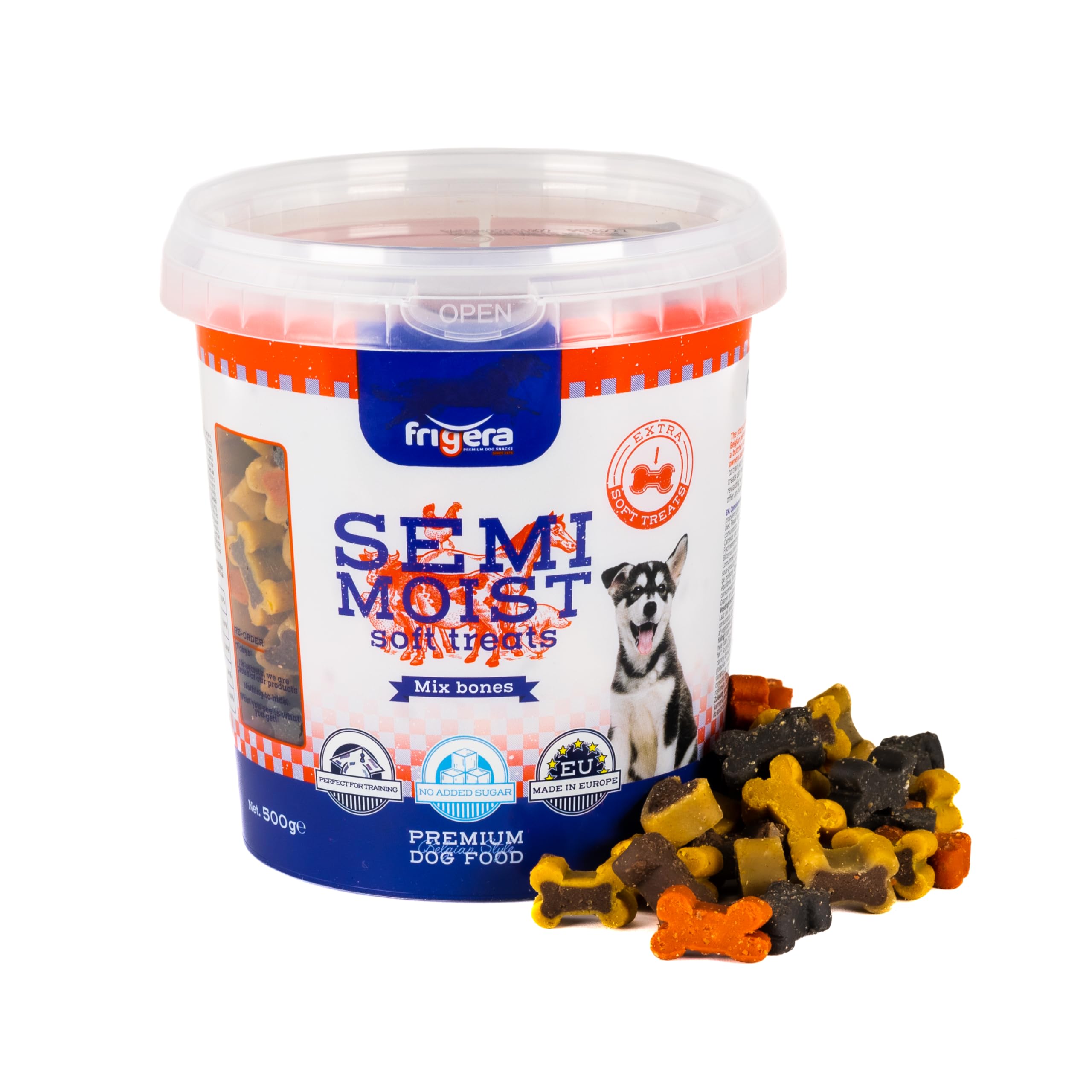 Frigera Semi-Moist Soft Treats Mix Bones (9) 500g – Soft Dog Treats, Tasty Reward for Training & In Between, No Added Sugar, Made in Belgium