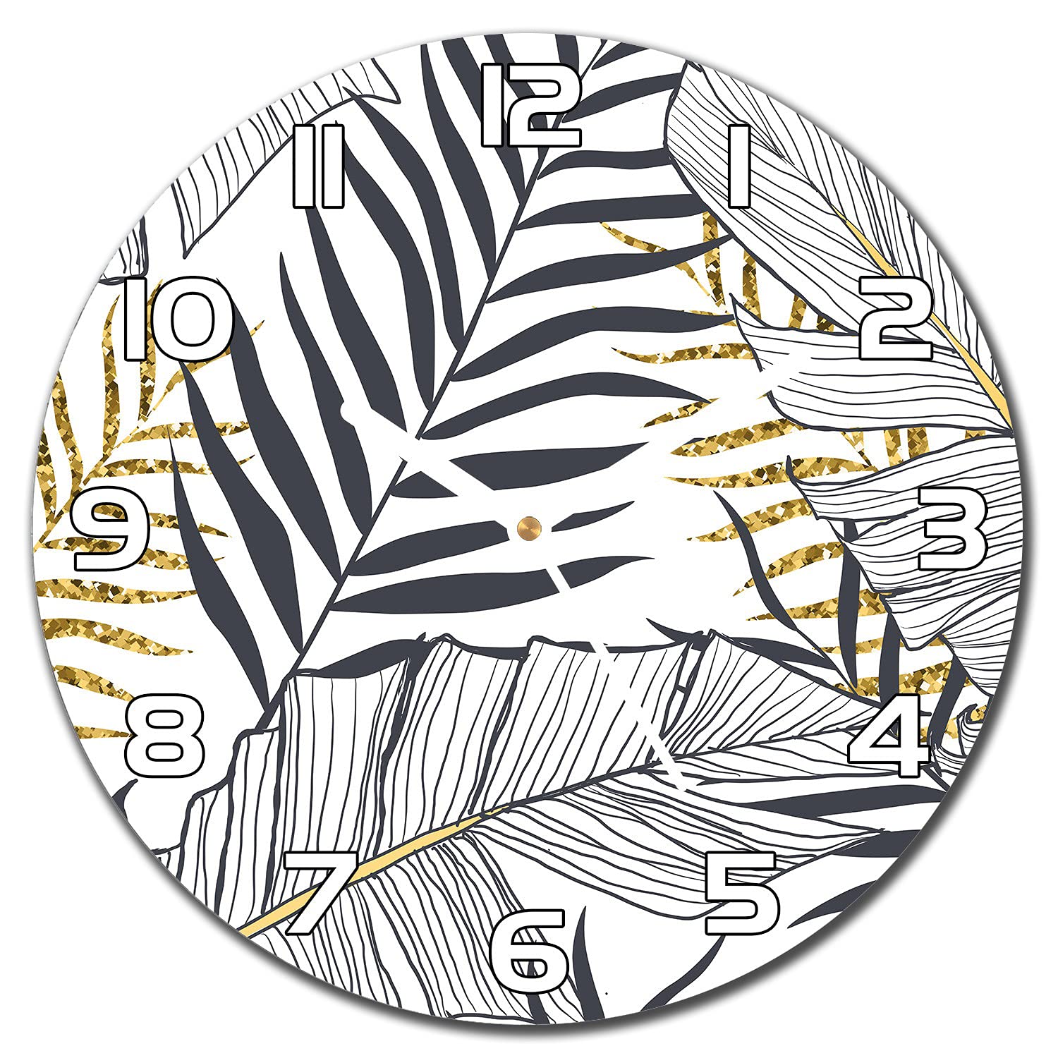 Horloge en verre 30 cm Ustensile Gold Feuilles avec aiguilles blanches