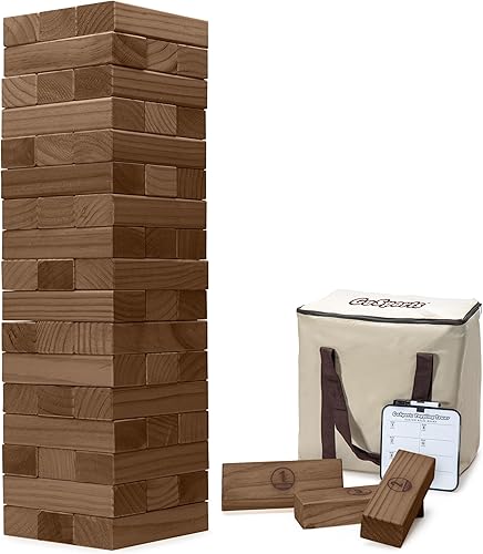 GoSports Torre grande de madera que se pliega – Se apila hasta 3 pies – Tinte de madera marrón, gris o natural