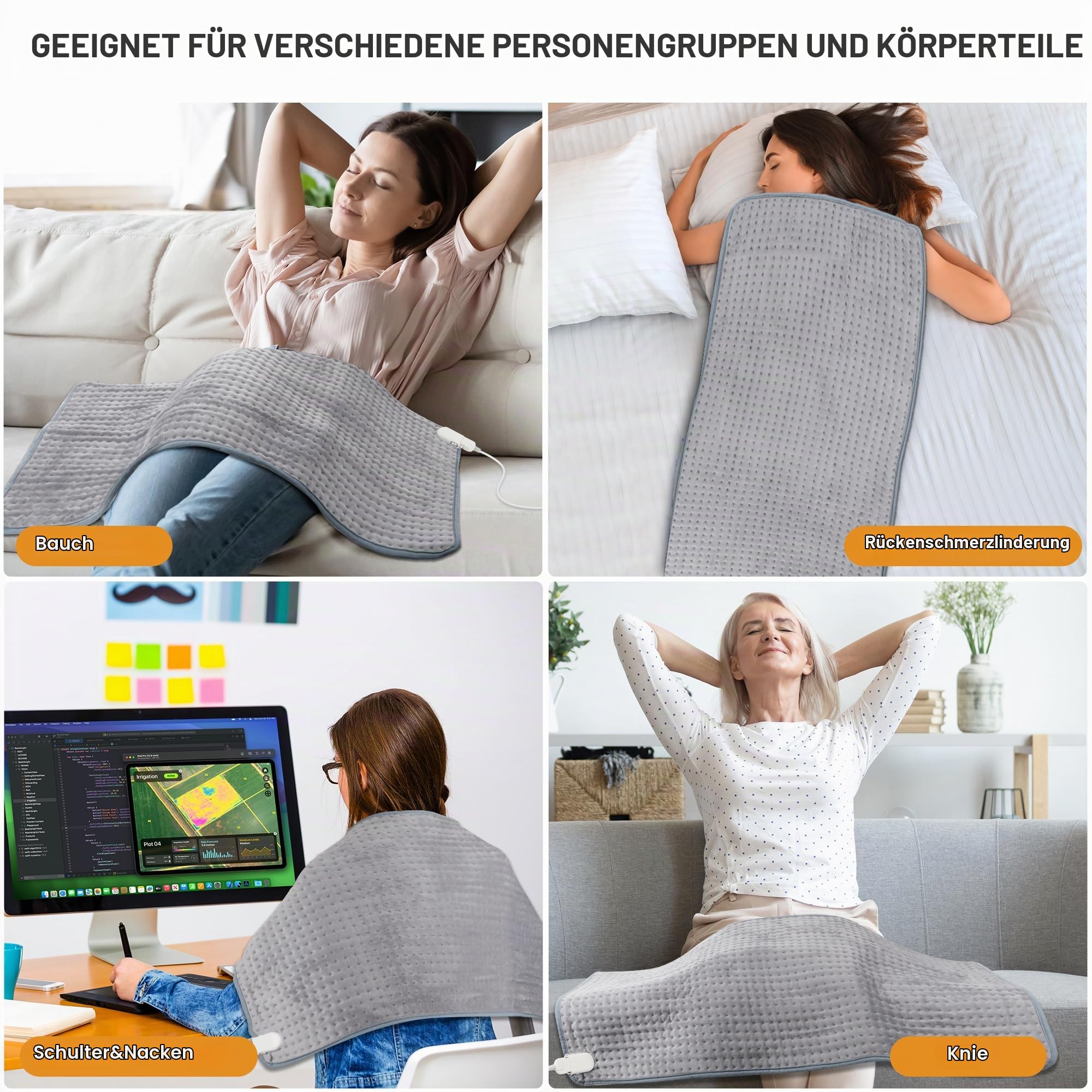 Heizkissen Heizdecke 100 x 50 cm mit Abschaltautomatik Abschaltung, schnelle Heiztechnik Elektrisch Wärmekissen, sicheres Wärmepads Elektrische für Rücken, Nacken, Schulter (Grau)