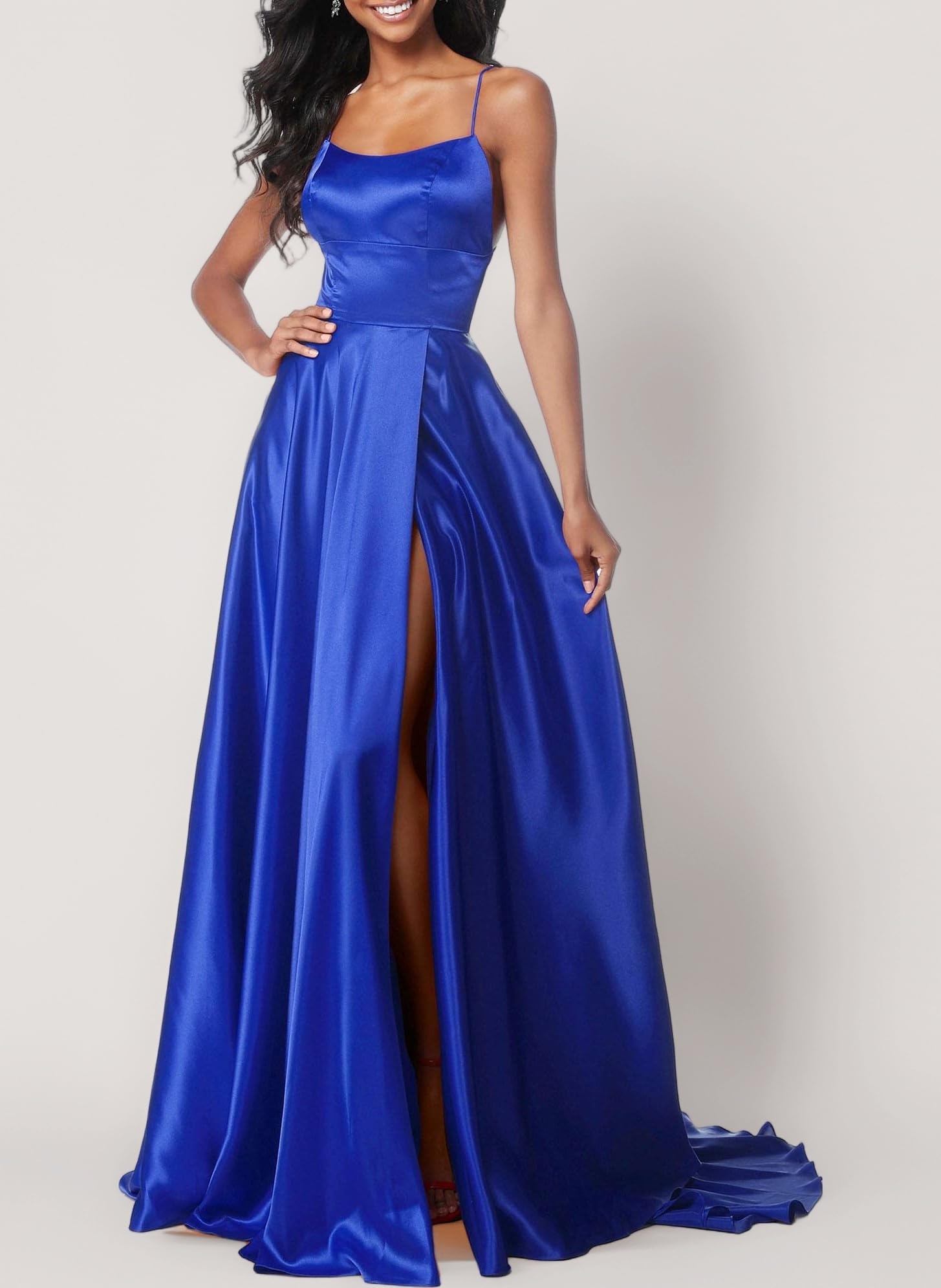 Long Satin Spaghetti Strap Prom Dress