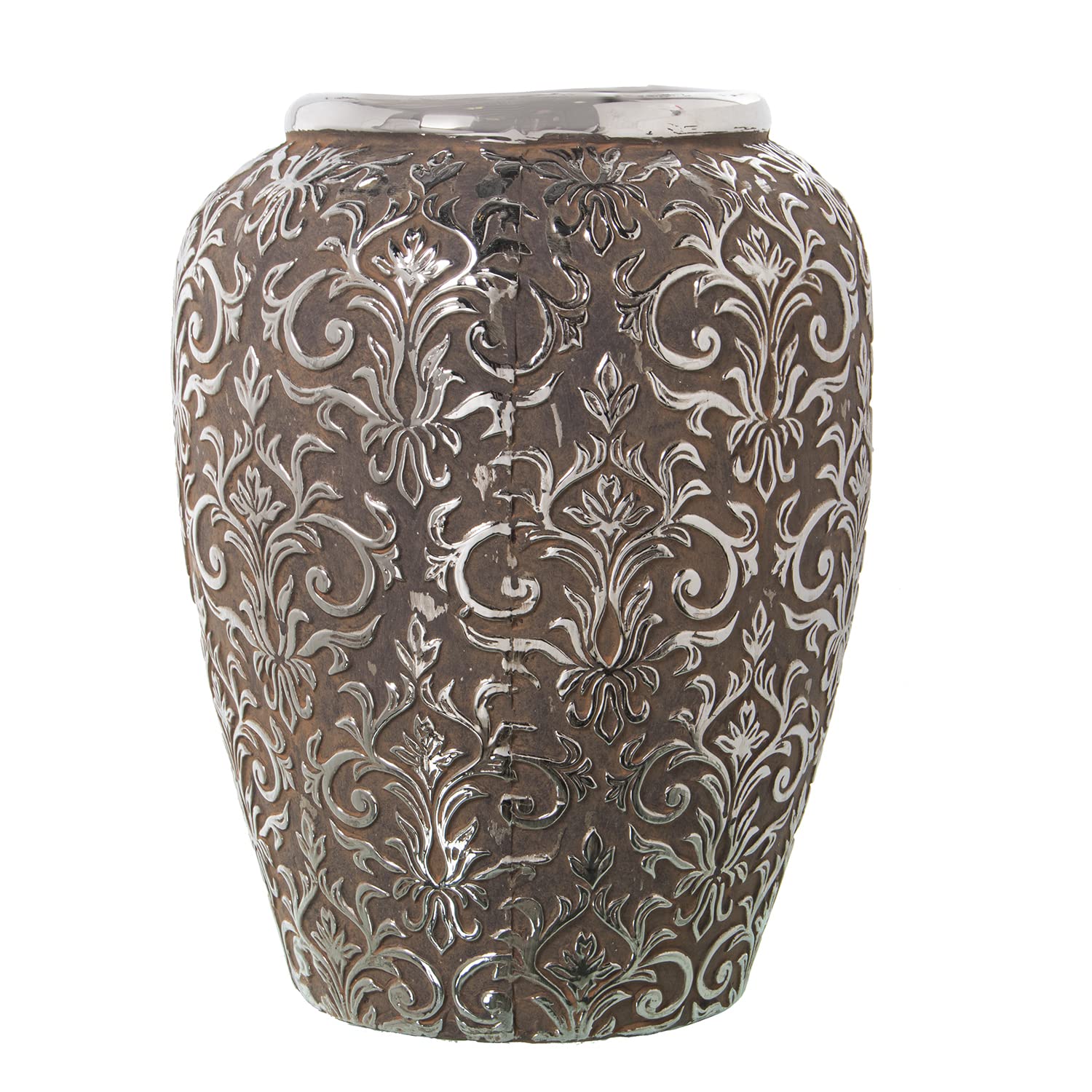 Vase en céramique argent vieilli 24x32cm pour décoration intérieure