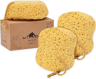 myHomeBody Premium Bath Sponge, Foam Loofah Sponge, Body Sponge for Shower - Large Size, Lots of Lather, 3 Pack