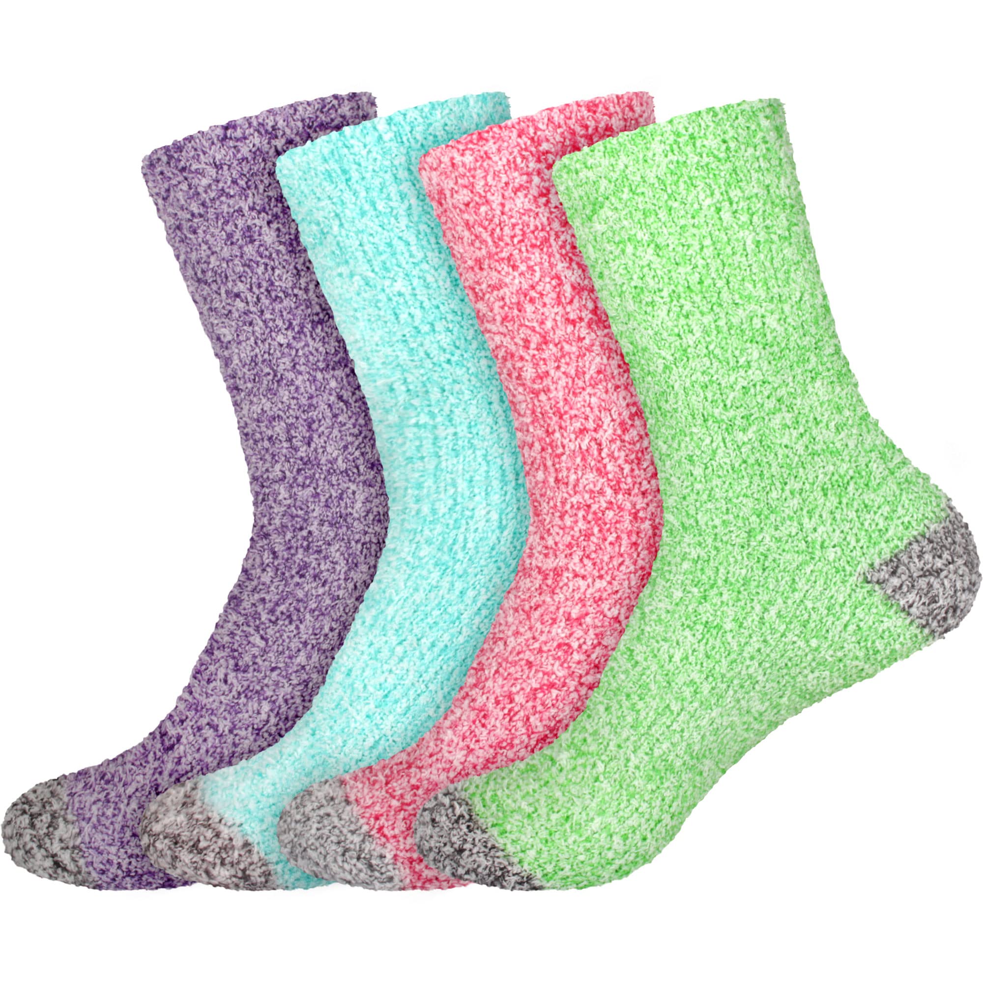 BambooMN Women's Soft Fuzzy Warm Cozy Striped Solid Socks - 4 Pair Value Packs