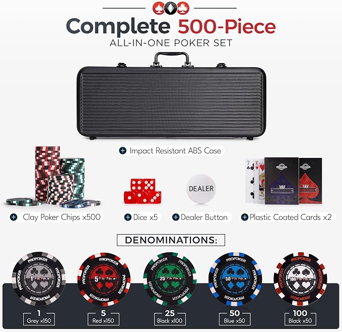 Fichas de Poker Versa Games Pro, 13.5g, 500 piezas, set casino, con numeración miniatura 3
