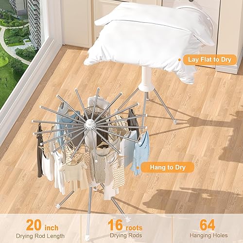 Miniatura 3 de Tendedero de Ropa de Cuatro Patas, Portátil y Plegable que Ahorra Espacio, Tendedero de Secado de Ropa para Exteriores Plegable con 4 Poleas y 16