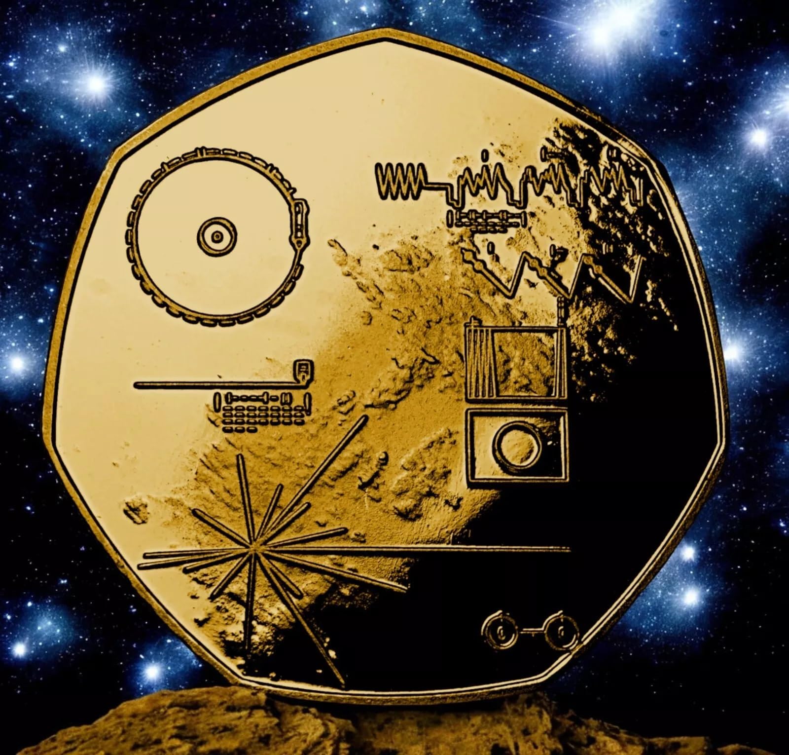 The Commemorative Coin Company VOYAGER 1 SPACECRAFT 24ct Gold Commemorative. Golden Record. 1977 Space/NASA/Probe