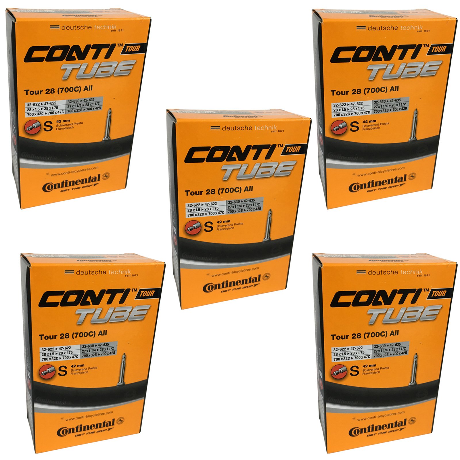 Continental Tour 28 700 x 32-47c Bike Inner Tubes - Presta 42mm Valve (Set of 5)