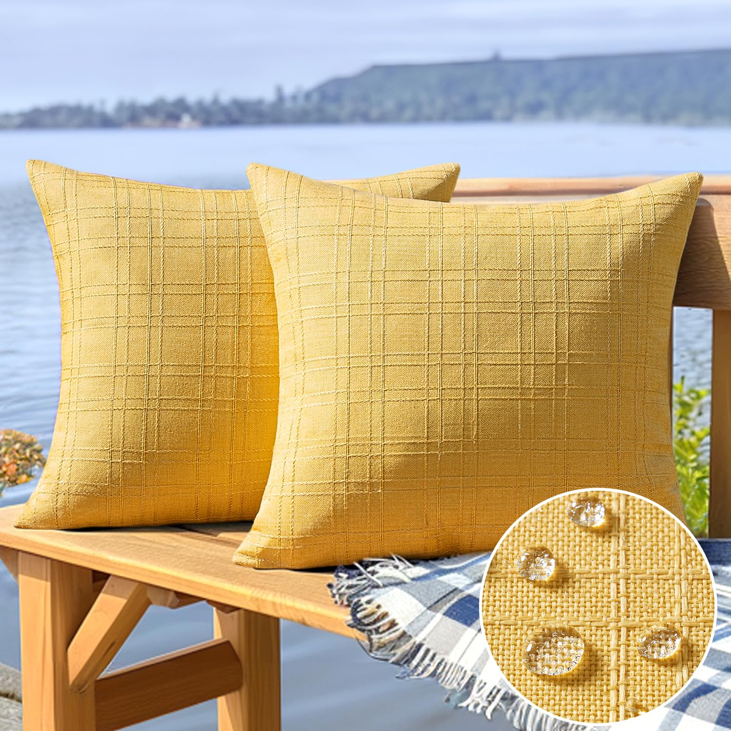 MIULEE Outdoor Waterproof Throw Pillow Covers Decorative Farmhouse Water Resistant Cushion Covers for Tent Patio Garden Couch Sofa Pack of 2, 18x18