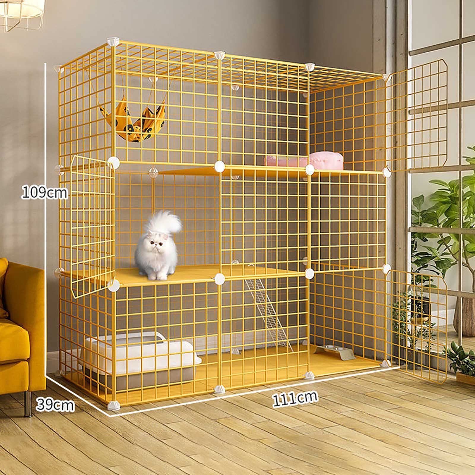 Grande gabbia per gatti, mobiletto per gatti da interno, gabbia per gatti semi-chiusa, recinto per gatti fai da te, cucce in filo metallico staccabili, grande posto per esercizi per piccoli animali,