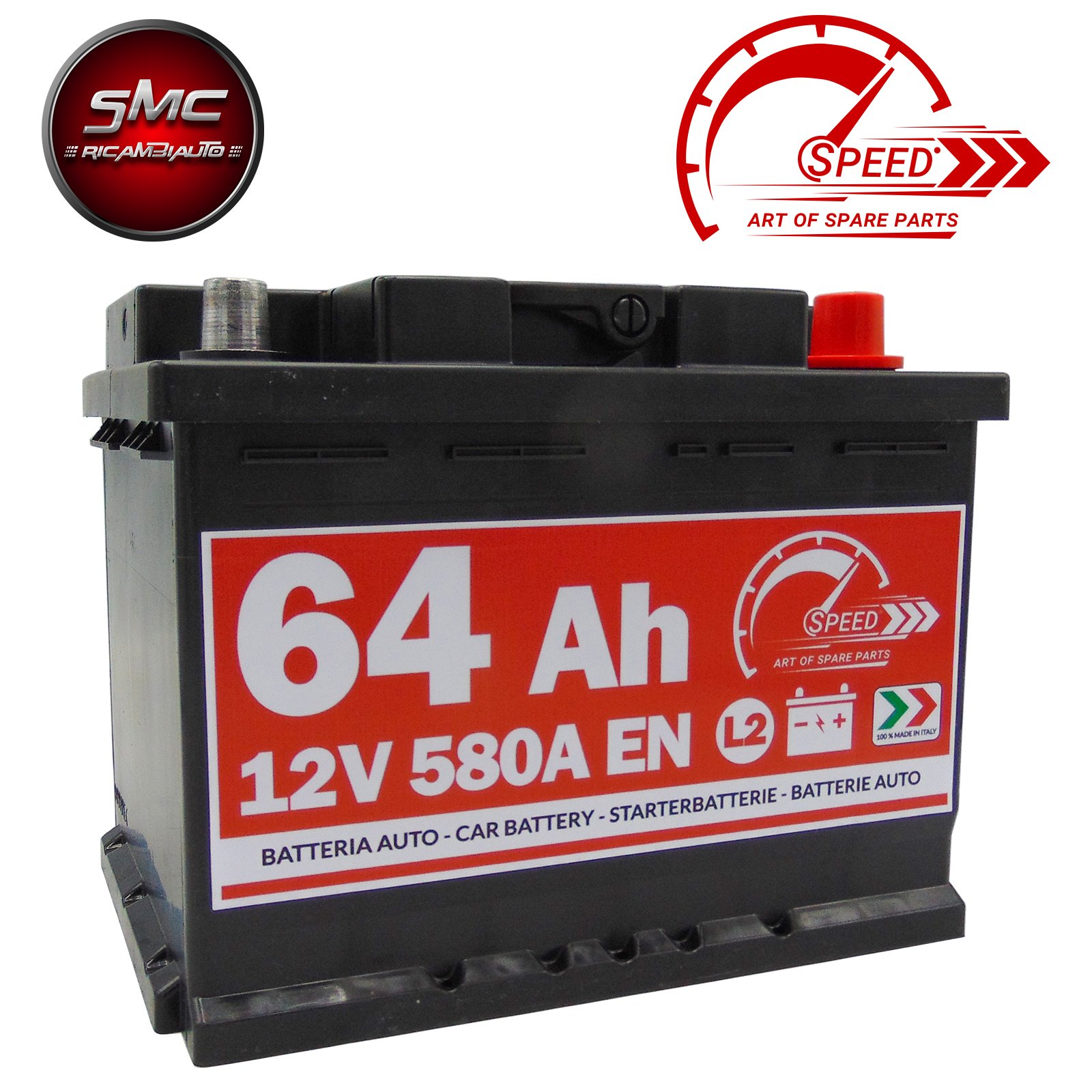 Batterie Auto Speed by SMC L264 12 V 64 Ah 610 A POSITIVE Positive A rechts (+ DX)