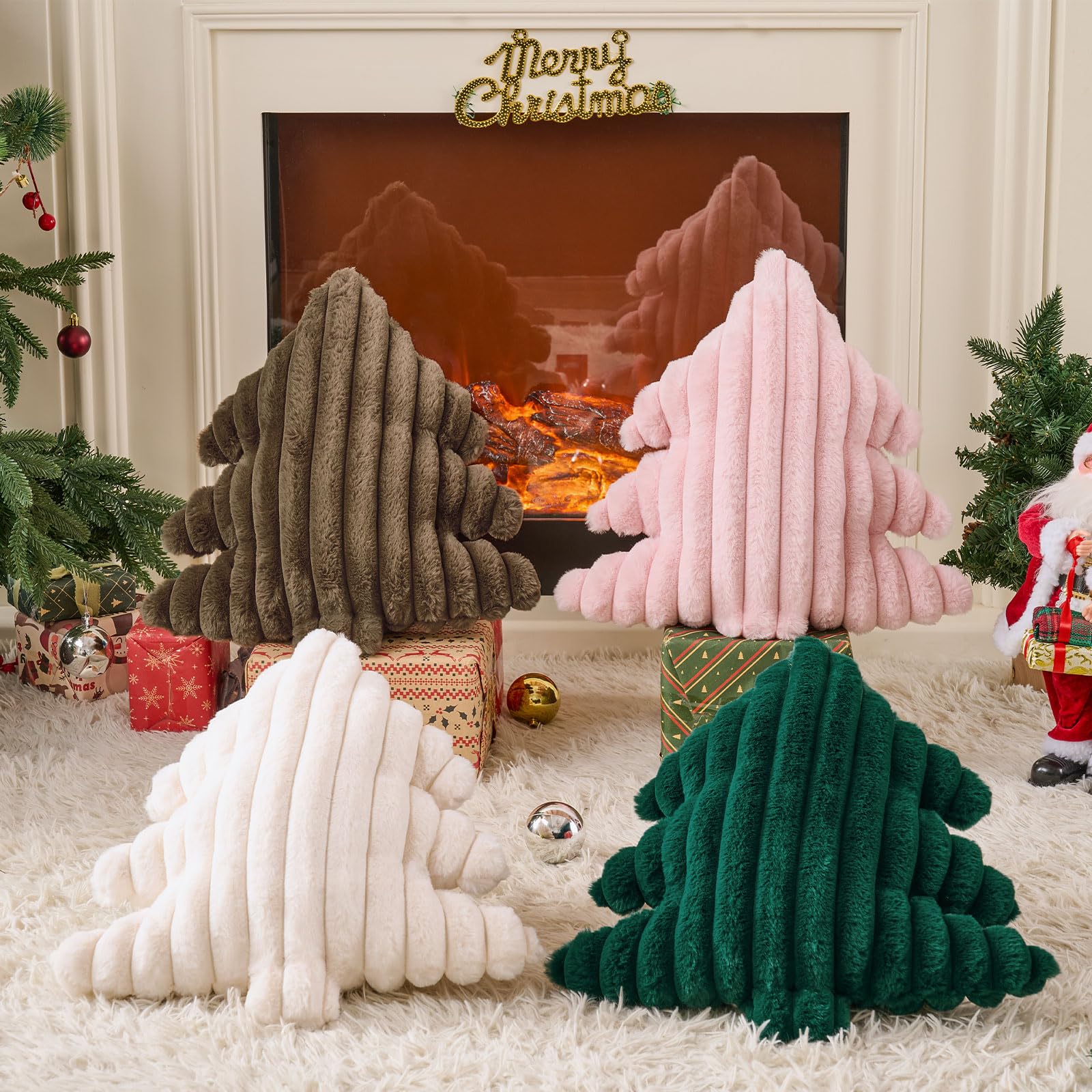 Coussins Décoratifs Sapin De Noël - Lot De 2, Forme étoile Et Arbre, Doux Et Lavables (Beige, 40.5x45.5 Cm)