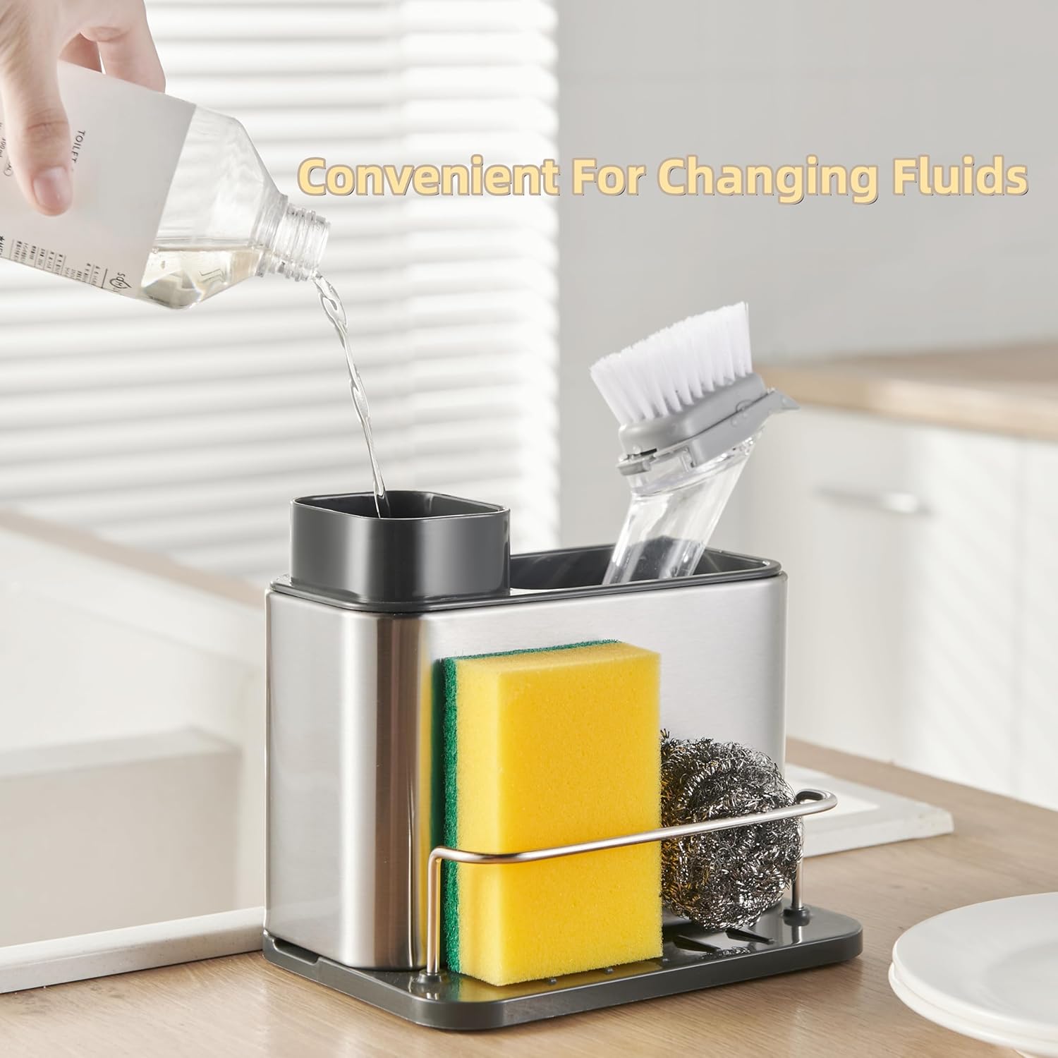 Kitchen Utensil Holder Extra Large 360°Rotating For Counter Organizer Stainless Steel Cooking 3-in-1 Sponge Holder for Kitchen Sink Organizer Sink Caddy