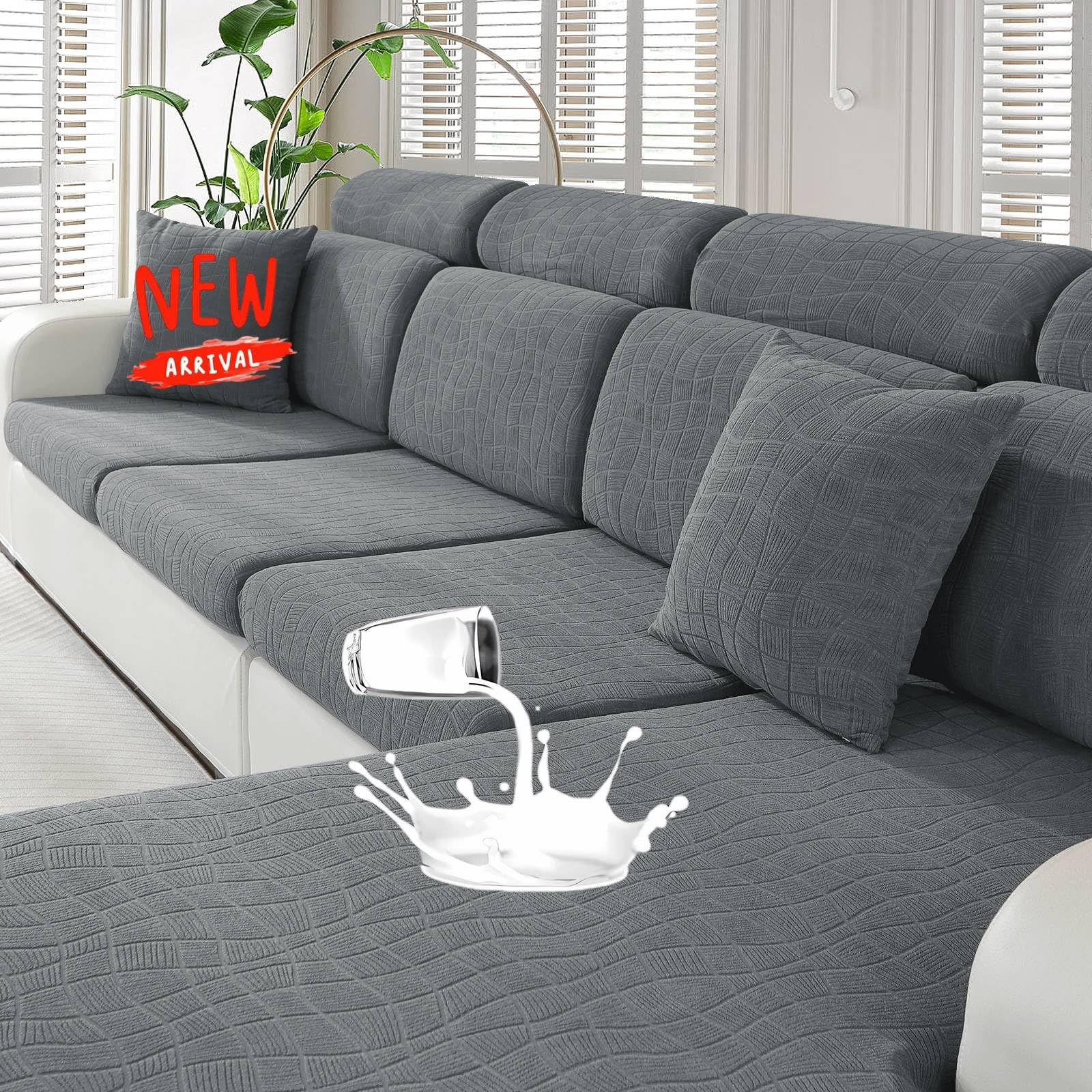 Photo 1 of [SIMILAR ITEM: VIEW IMAGES FOR DETAILS] MAXIJIN Waterproof Couch Cushion Covers Stretch Sofa Seat Slipcovers Washable?Sectional Outdoor Cushion Covers with Elastic Bottom for Dogs Pets Kids (1 Pc Loveseat Cushion Cover, Light Gray)