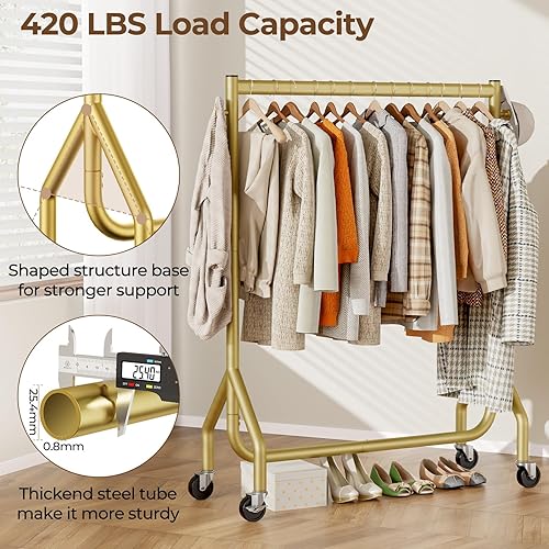 Miniatura 10 de HYSEYY Perchero de ropa rodante resistente de carga de 420 libras con ruedas, perchero de metal para colgar ropa, perchero portátil de pie, negro, 4