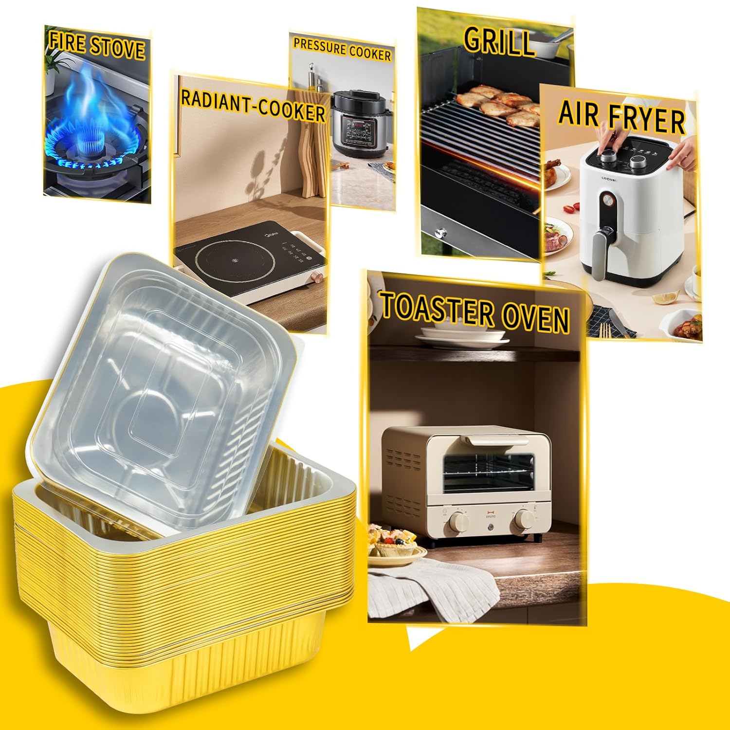 40 Pack 3 LB 8.6"×6.6"×2.4" Aluminum Foil Pans with Lids Heavy Duty, 48oz Gold Aluminum Foil Baking Pans Double Thick Tin Foil Food Container for Baking, Meal Prep, Freezer, Heating and Takeout