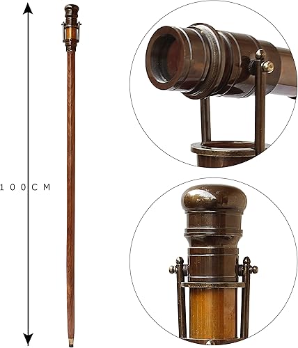 Miniatura 3 de Antiguo latón Hollywood bastón colectores telescopio madera bastón marino apoyo hogar y viajes