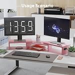 BONTEC Riser de support double moniteur avec porte-smartphone, longueur réglable & Angle pivotant, Organisateur de bureau ergonomique en bois pour PC Moniteur, Ordinateur portable, Imprimante, Grand Stockage, Rose