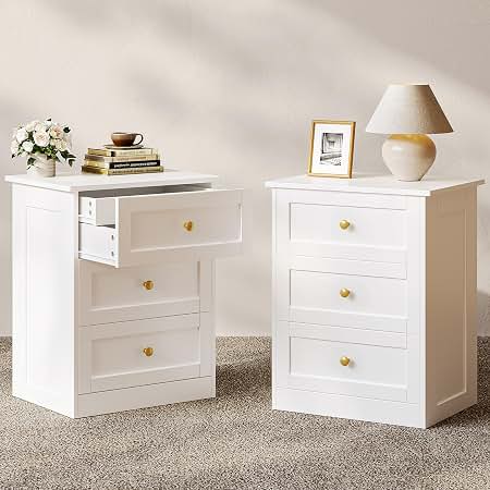 white and gold nightstand and dresser set of 2,Modern Bedside Table with 2 Drawer for Bedroom,End Side Table with Gold Legs for Living Room,White Night Stand Set 2 for Bedroom white gold and beige bedroom
