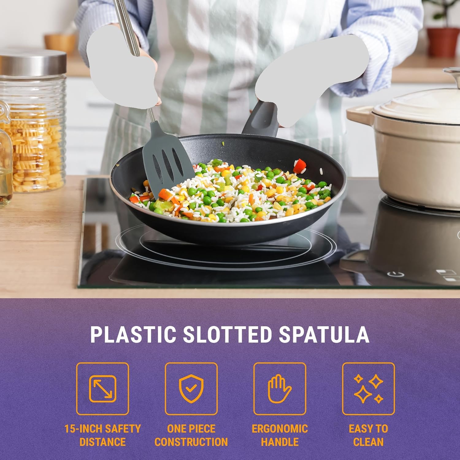YBM Home Silicone Non-Stick Slotted Cooking Serving Spoons, Heat-Resistant Plastic Kitchen Tools for Mixing, Frying, Serving, Draining, Turning with Stainless Steel Handle, Blue