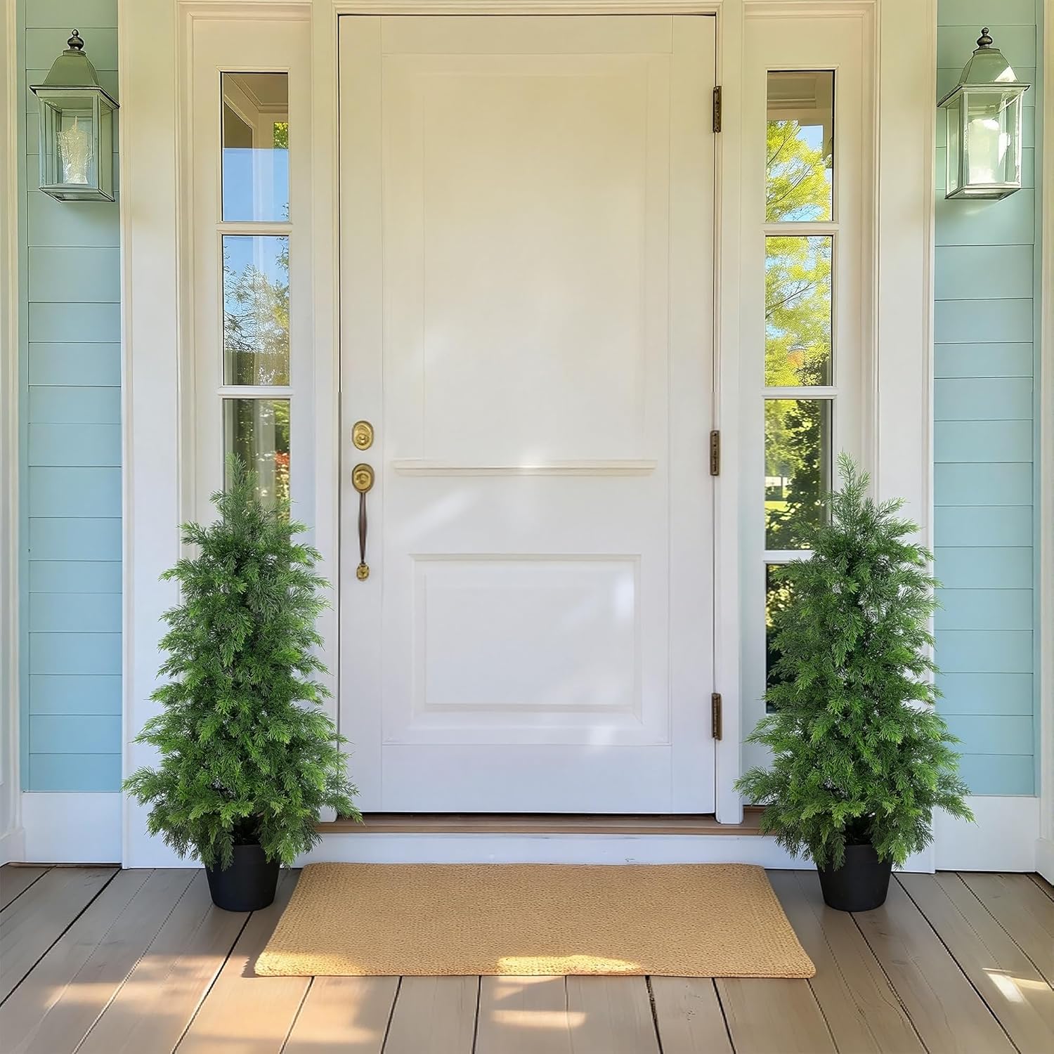 Bellacat 3ft UV Resistant Full Faux Cedar Tree with Soft Real Touch Leaves, 36in Lifelike Topiary Trees Artificial Outdoor, Fake Cypress Tree for Front Door Porch Patio Deck Home Decor, 2Pack