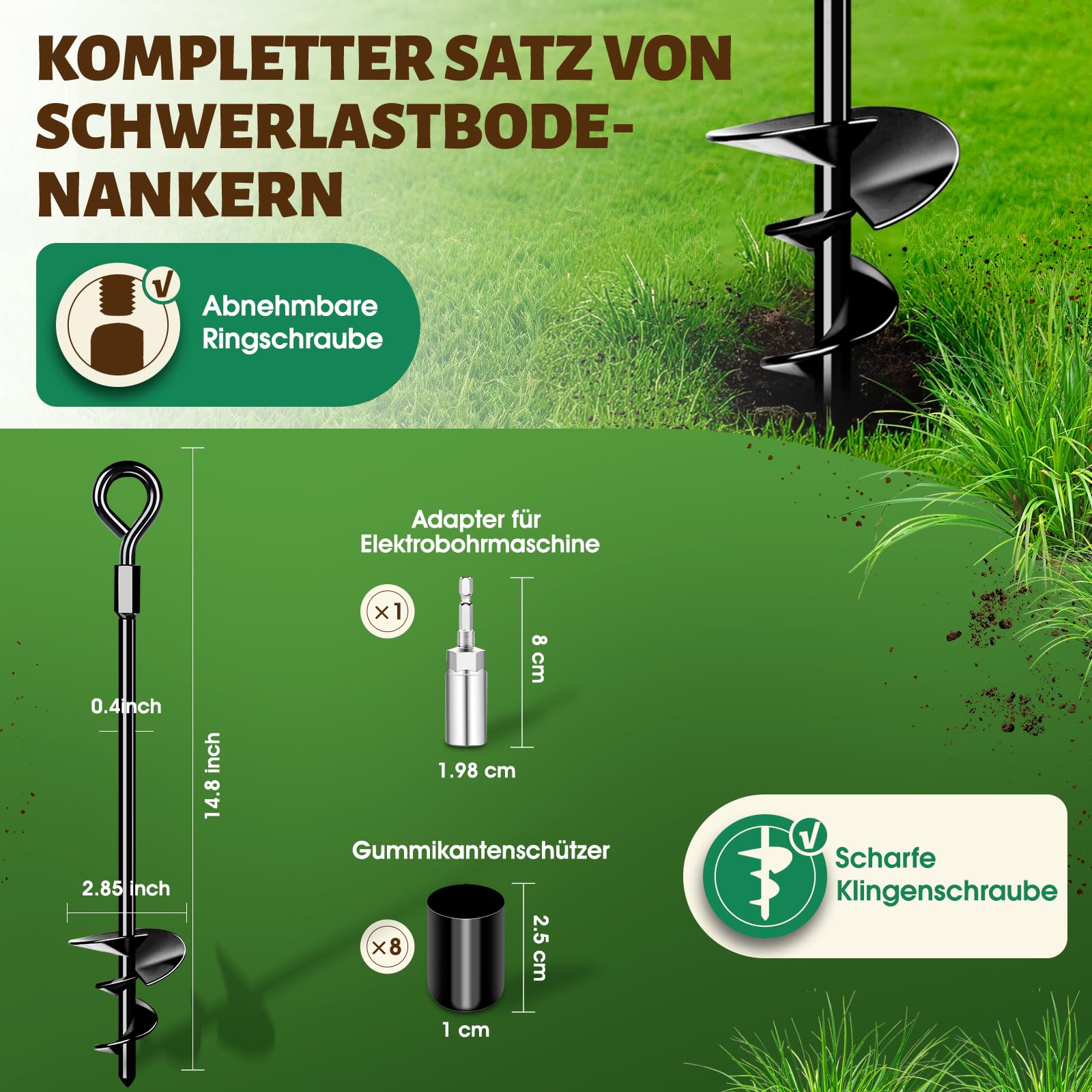 Set di 8 ancoraggi per trampolino kit di ancoraggio per trampolino | resistente, per tende, altalene, tettoie, kit di ancoraggio per trampolino in metallo